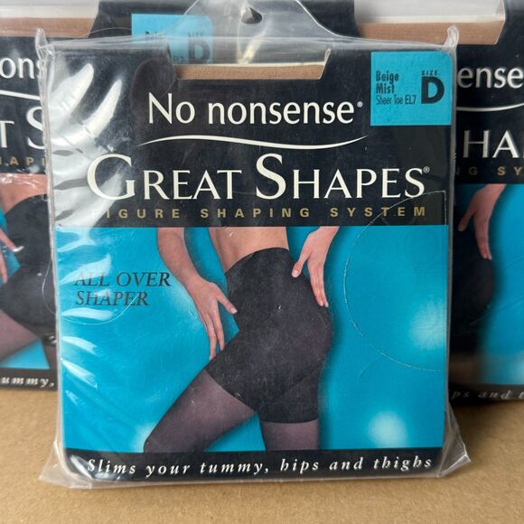 No Nonsense Great Shapes Nylon Pantyhose D 3 Pairs Beige Mist Sheer Toe USA Made - Picture 2 of 3